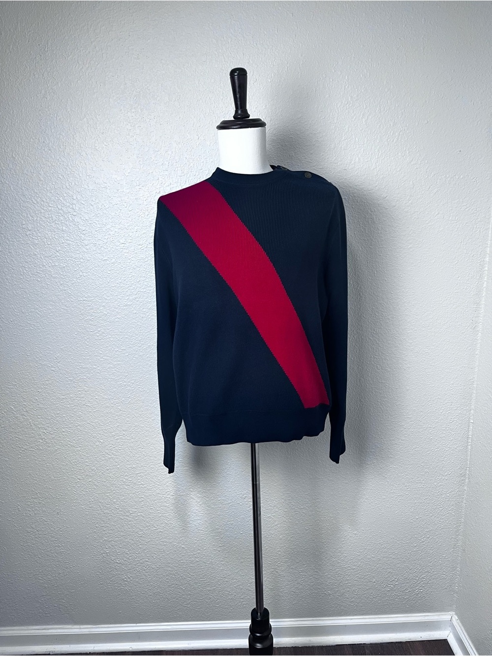 Rag & Bone Navy and Red Rex Silk Sweater Size Large